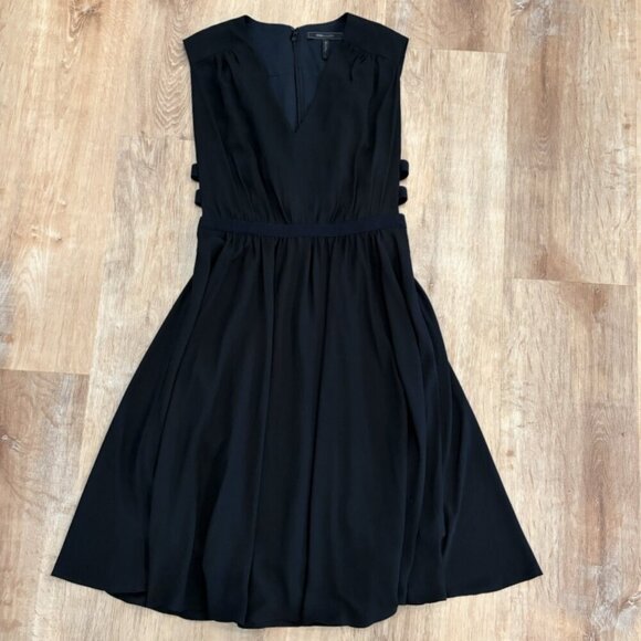BCBGMaxazria Women's Small Classic Flowy Open Side Party Midi Black Dress Rachel - Picture 9 of 9